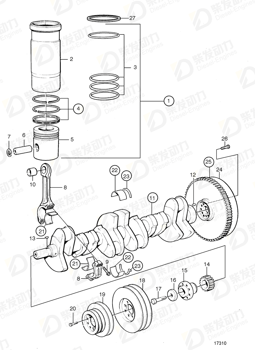 VOLVO Cylinder liner kit 20522262 Drawing